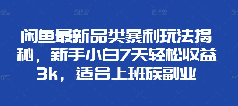 闲鱼最新品类暴利玩法揭秘，新手小白7天轻松赚3000+，适合上班族副业-六道网创