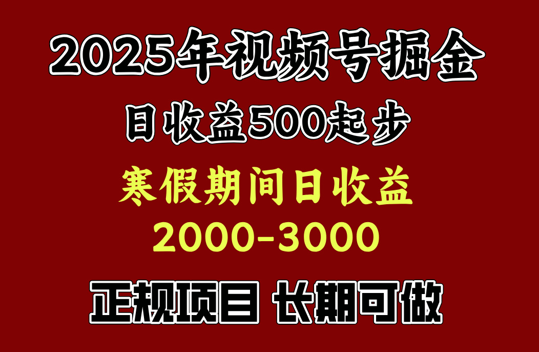 最新视频号项目，单账号日收益500起步，寒假期间日收益2000-3000左右，-六道网创