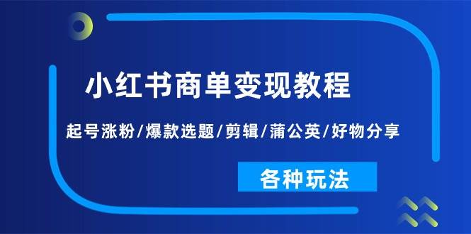 小红书商单变现教程：起号涨粉/爆款选题/剪辑/蒲公英/好物分享/各种玩法-六道网创