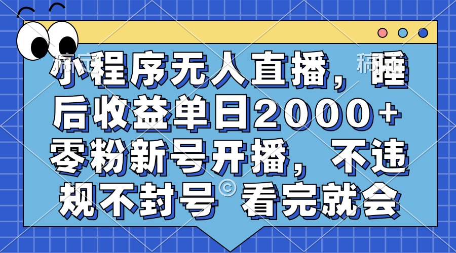 小程序无人直播，睡后收益单日2000+ 零粉新号开播，不违规不封号 看完就会-六道网创