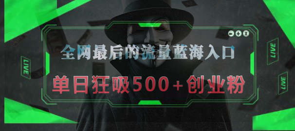 全网最后的流量蓝海入口，半小时引流50+创业粉，单日狂吸500+创业粉-六道网创