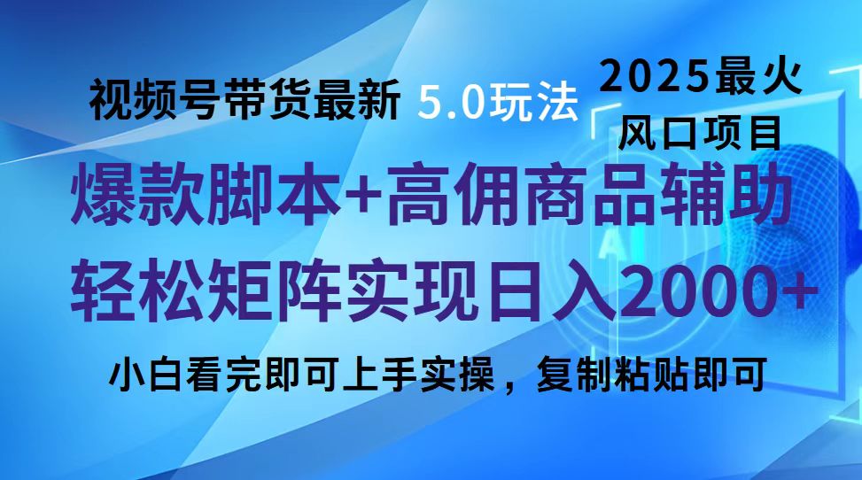 视频号带货最新5.0玩法，作品制作简单，当天起号，复制粘贴，脚本辅助，轻松矩阵日入2000+-六道网创