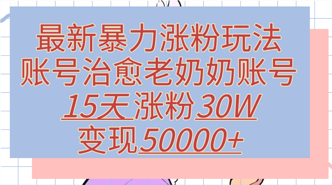 最新暴力涨粉玩法，治愈老奶奶账号，15天涨粉30W，变现50000+【揭秘】-六道网创