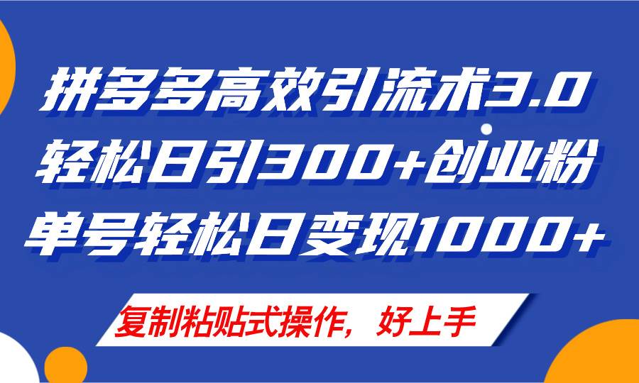 拼多多店铺引流技术3.0，日引300+付费创业粉，单号轻松日变现1000+-六道网创