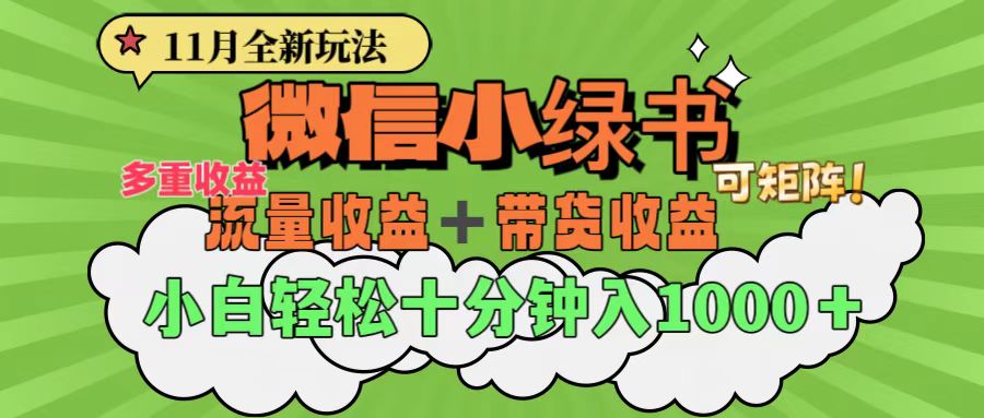 11月小绿书全新玩法，公众号流量主+小绿书带货双重变现，小白十分钟无脑日入1000+-六道网创