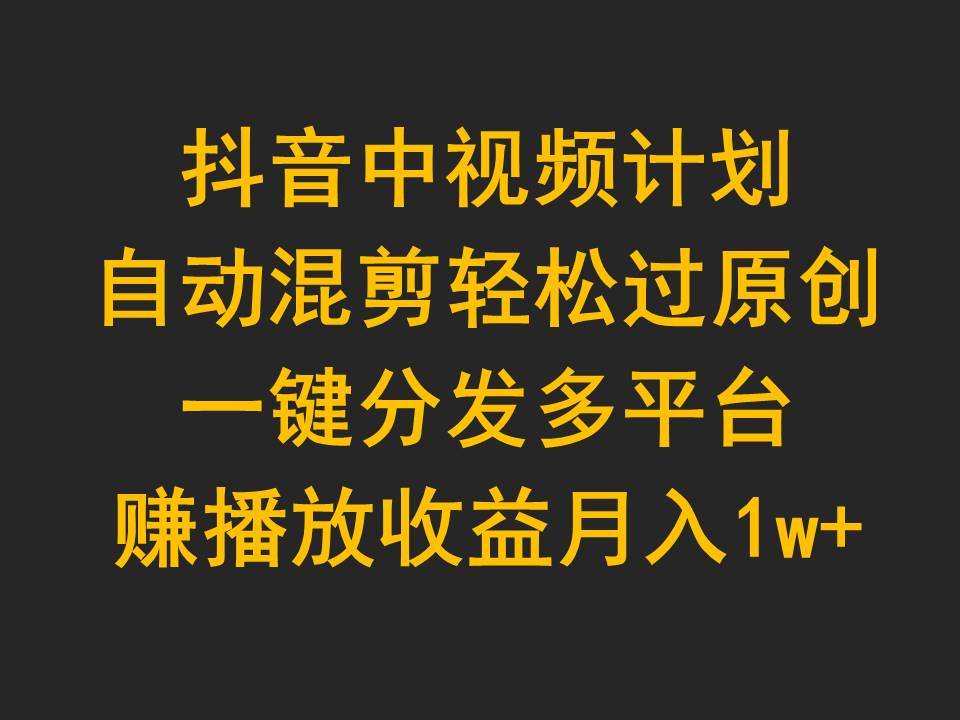 抖音中视频计划，自动混剪轻松过原创，一键分发多平台赚播放收益，月入1w+-六道网创