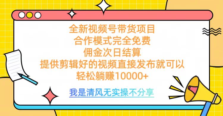 全网最新视频号带货，完全免费合作，佣金次日结算，轻松躺赚10000+-六道网创