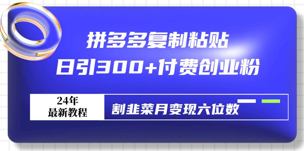 拼多多复制粘贴日引300+付费创业粉，割韭菜月变现六位数最新教程！-六道网创