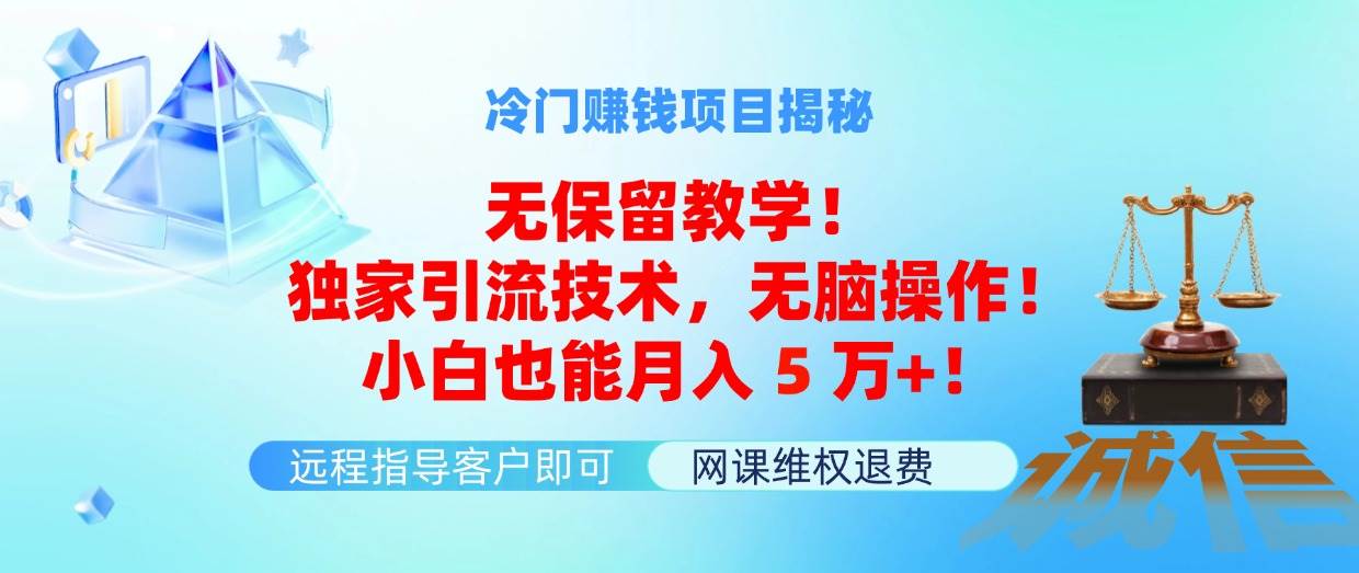 冷门赚钱项目无保留教学！独家引流技术，无脑操作！小白也能月入5万+！-六道网创