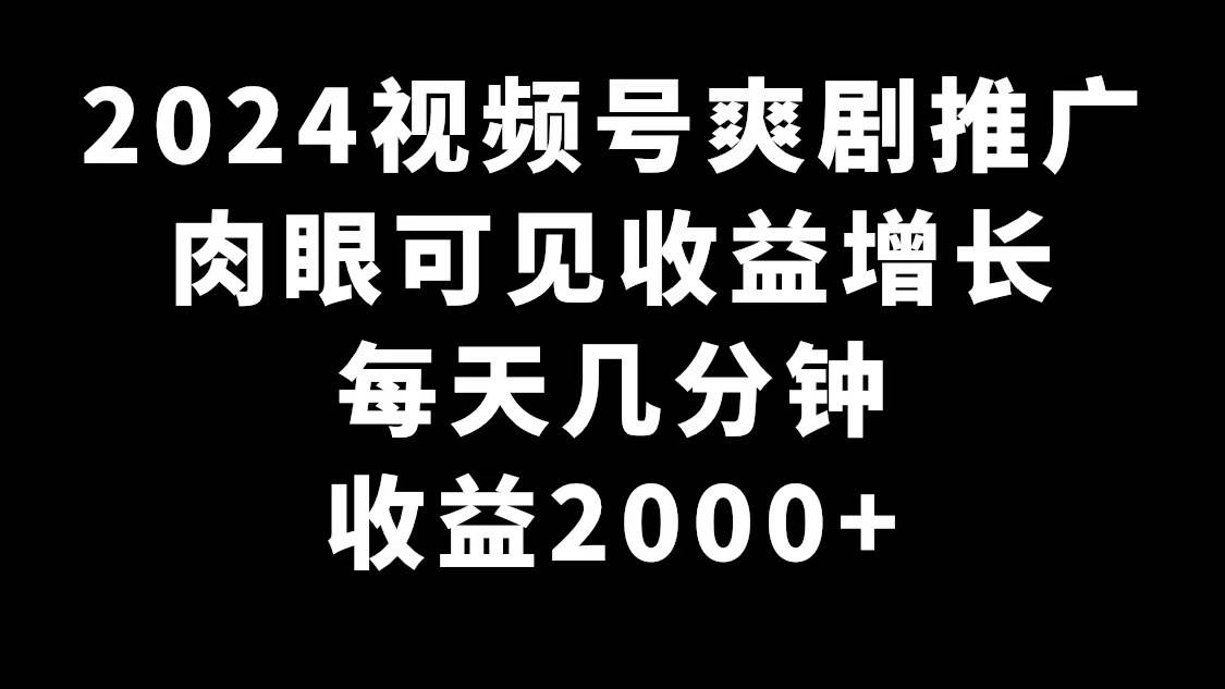 2024视频号爽剧推广，肉眼可见的收益增长，每天几分钟收益2000+-六道网创