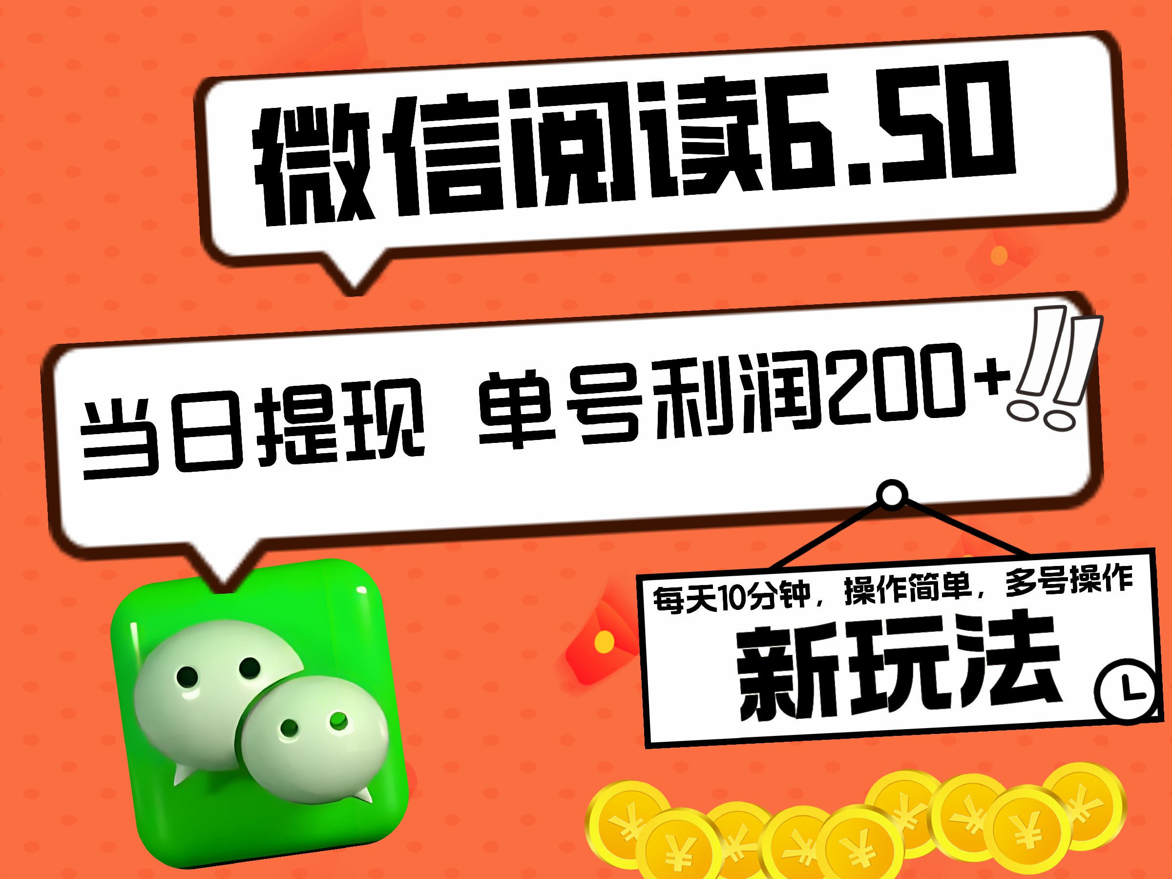 2024最新微信阅读6.50新玩法，5-10分钟 日利润200+，0成本当日提现，可矩阵多号操作-六道网创