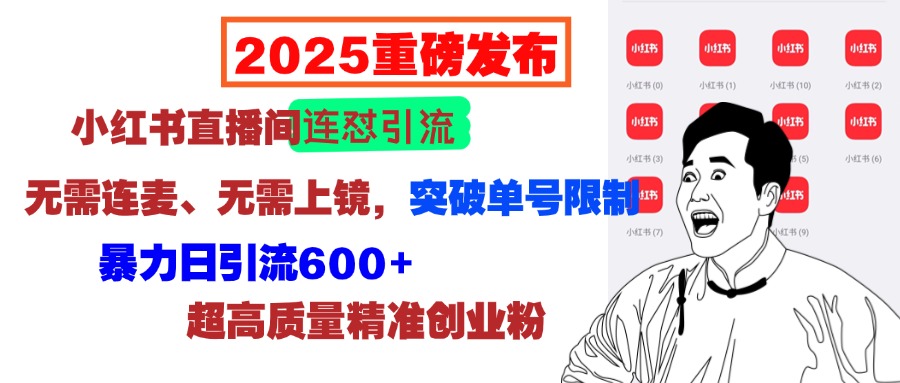 2025重磅发布：小红书直播间连怼引流，无需连麦、无需上镜，突破单号限制，暴力日引流600+超高质量精准创业粉-六道网创