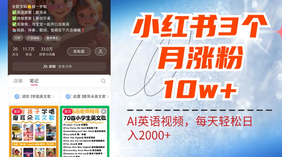 小红书三个月涨粉10W！AI英语视频0成本制作，每天轻松日入2000+-六道网创