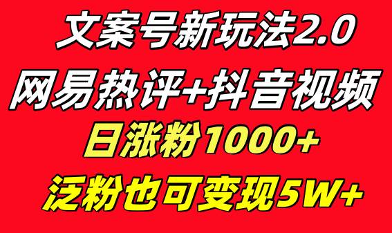 文案号新玩法 网易热评+抖音文案 一天涨粉1000+ 多种变现模式 泛粉也可变现-六道网创