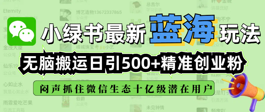 小绿书最新蓝海玩法，无脑搬运日引500+精准创业粉，闷声抓住微信生态十亿级潜在用户-六道网创