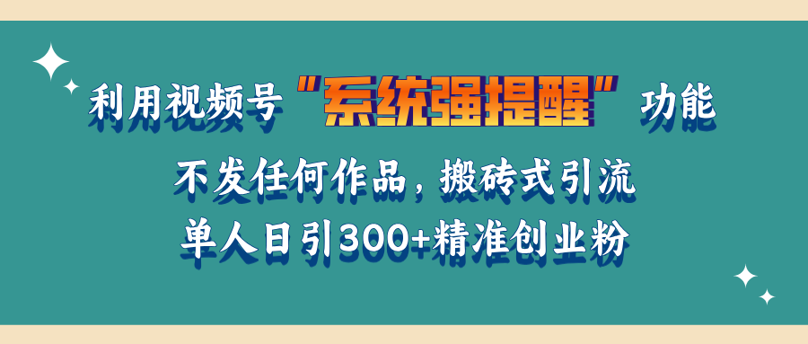 利用视频号“系统强提醒”功能，引流精准创业粉，无需发布任何作品，单人日引流300+精准创业粉-六道网创