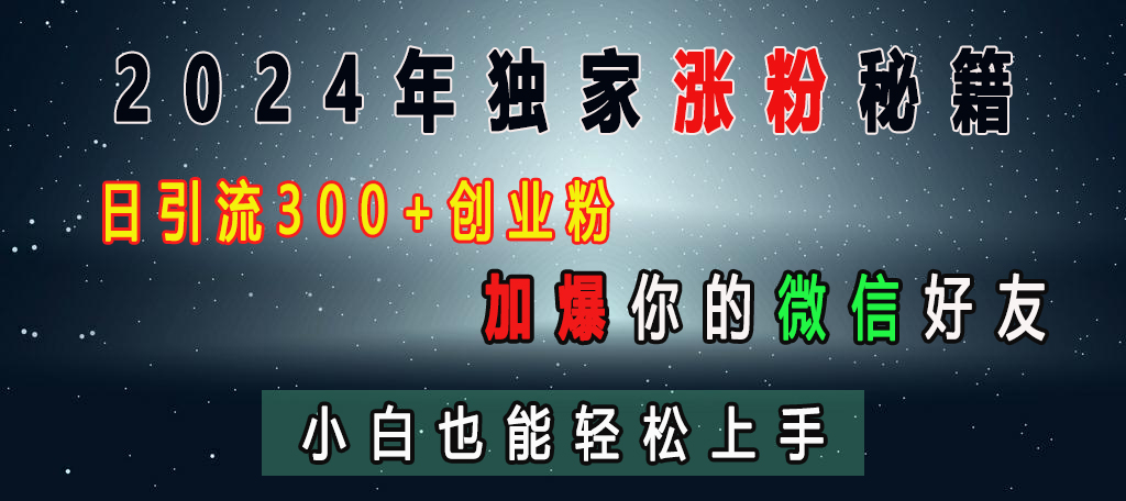 2024年独家涨粉秘籍，日引流300+创业粉，加爆你的微信好友，小白也能轻松上手-六道网创