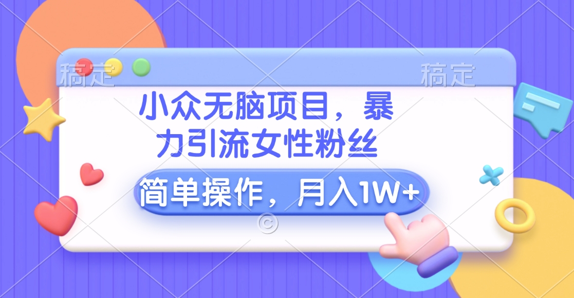 小众无脑项目，暴力引流女性粉丝，简单操作，月入10000+元-六道网创