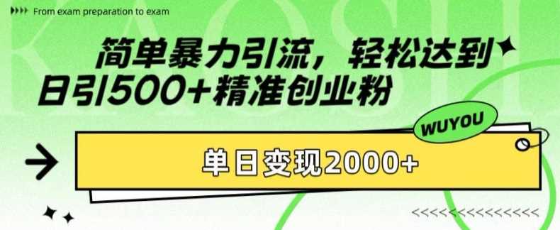 简单暴力引流轻松达到日引500+精准创业粉，单日变现2k【揭秘】-六道网创