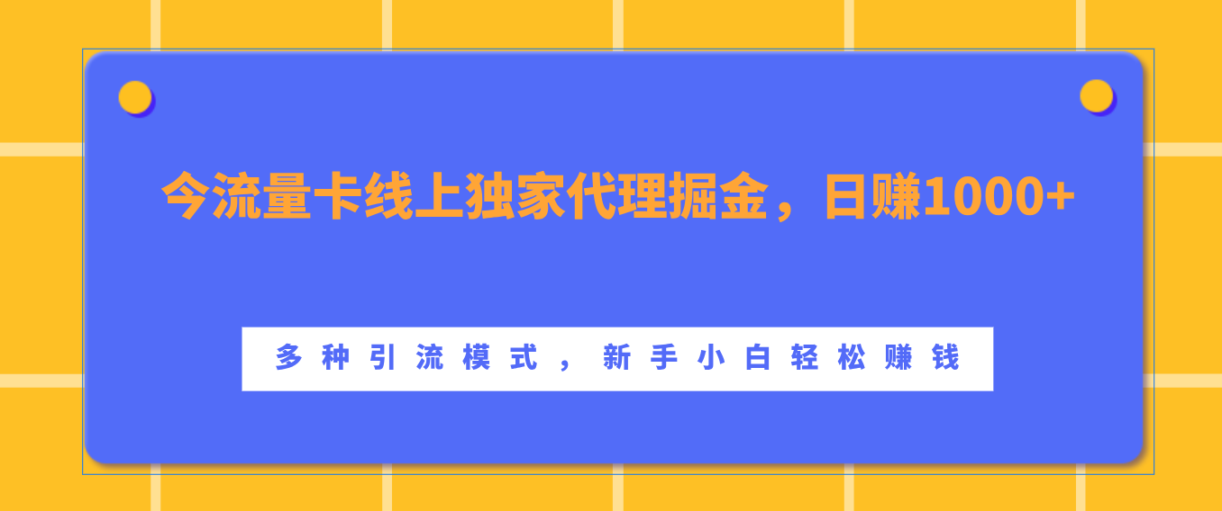 流量卡线上独家代理掘金，日赚1000+ ，多种引流模式，新手小白轻松赚钱-六道网创