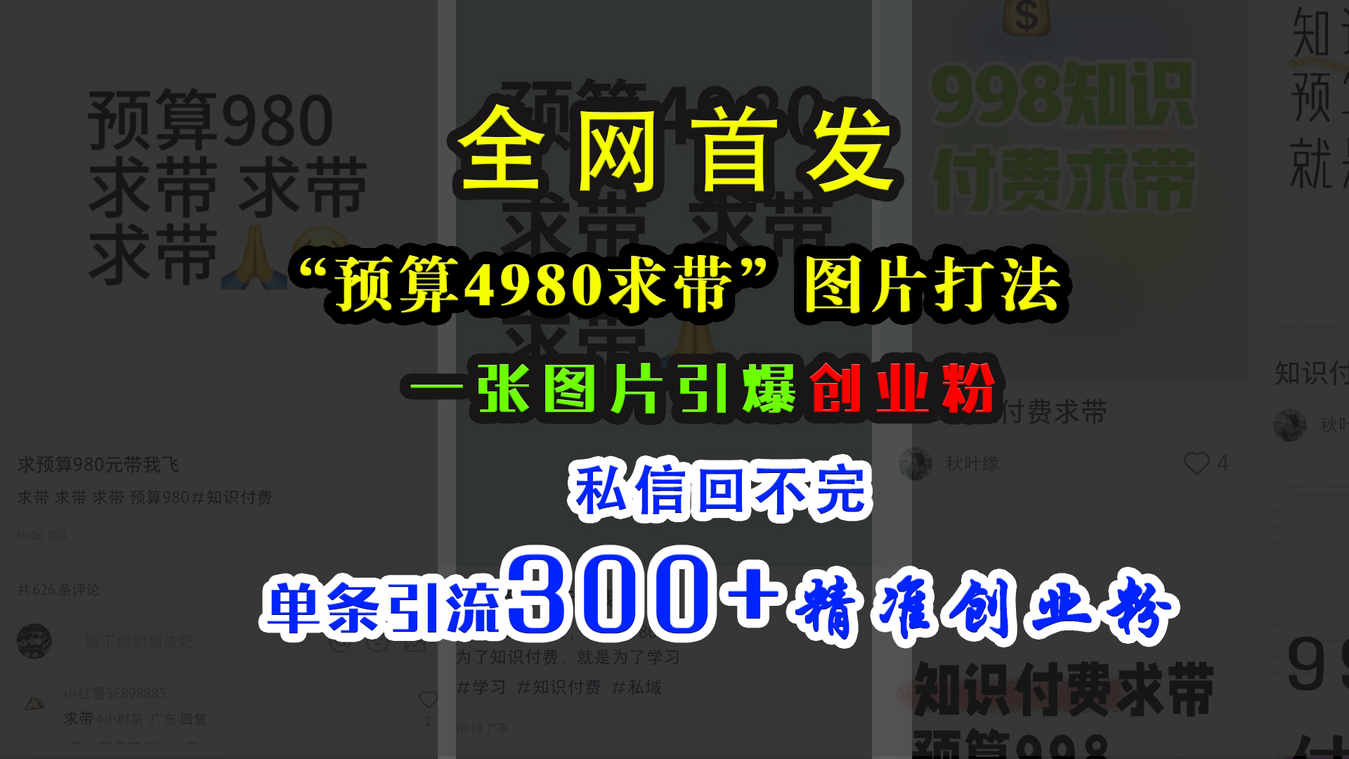 小红书“预算4980带我飞”图片打法，一张图片引爆创业粉，私信回不完，单条引流300+精准创业粉-六道网创