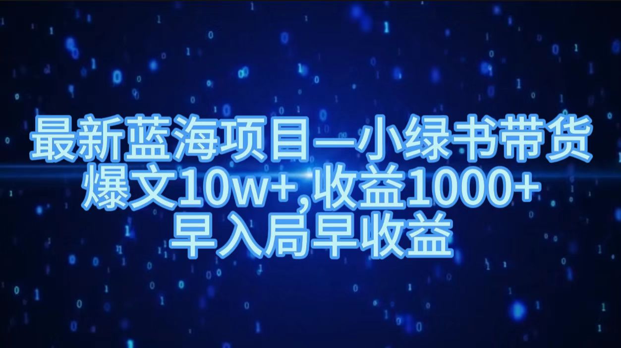 最新蓝海项目小绿书带货，爆文10w＋，收益1000＋，早入局早获益！！-六道网创