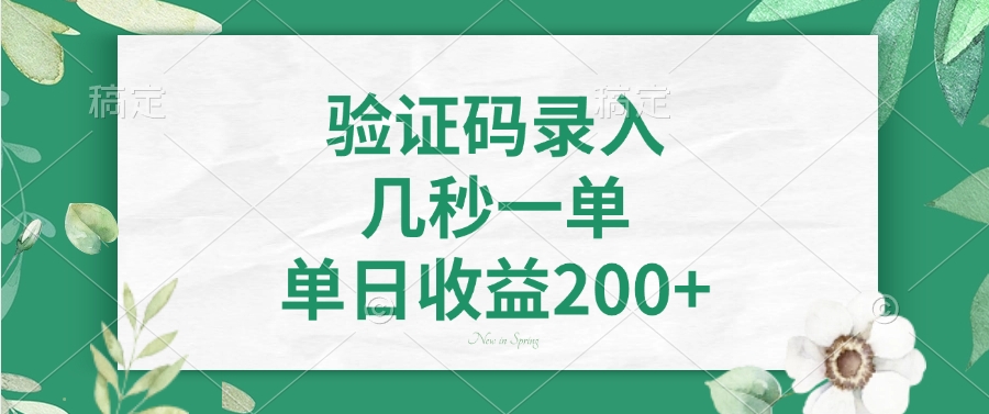 验证码录入，几秒一单，单日收益200+-六道网创