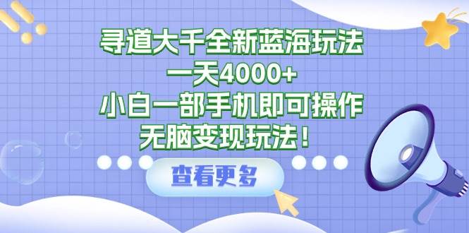 寻道大千全新蓝海玩法，一天4000+，小白一部手机即可操作，无脑变现玩法！-六道网创