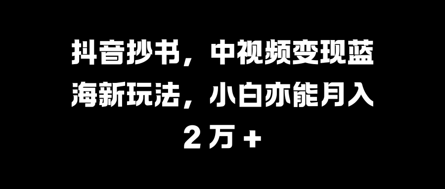 抖音抄书，中视频变现蓝海新玩法，小白亦能月入 2 万 +-六道网创