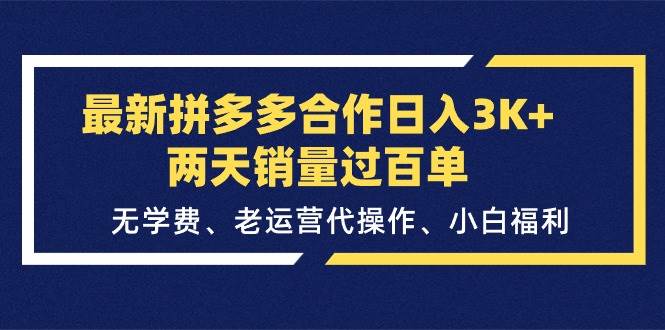 最新拼多多合作日入3K+两天销量过百单，无学费、老运营代操作、小白福利-六道网创