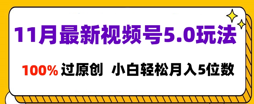 11月最新视频号5.0玩法，100%过原创，小白轻松月入5位数-六道网创