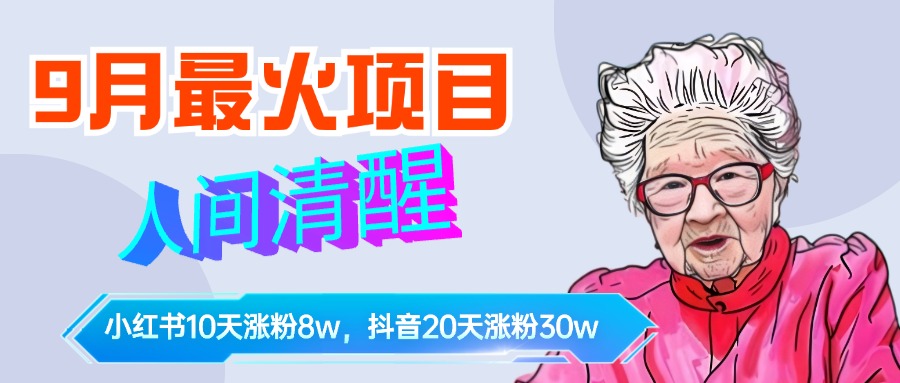 9月最火项目，人间清醒柒奶奶，10天小红薯涨粉8w+，单篇笔记报价1400.-六道网创