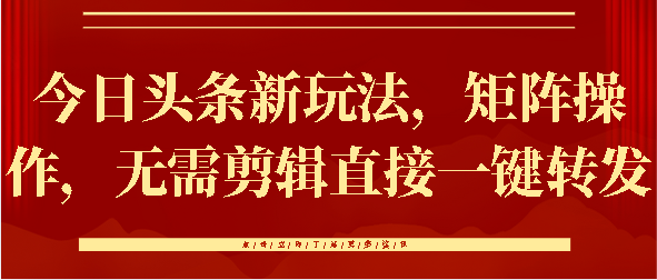 今日头条新玩法，矩阵操作，无需剪辑直接一键转发-六道网创