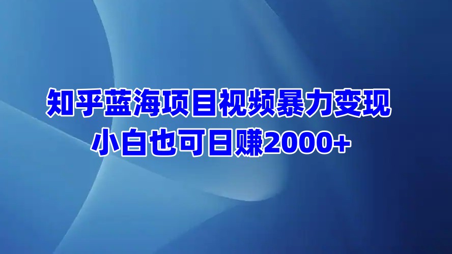 知乎蓝海项目视频暴力变现  小白也可日赚2000+-六道网创