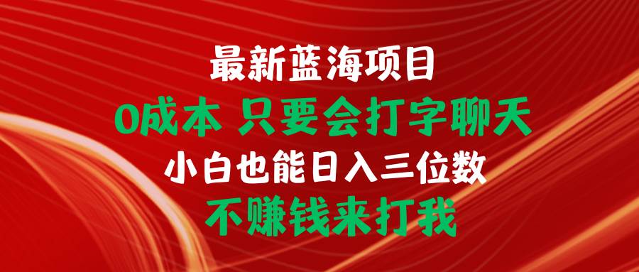 最新蓝海项目 0成本 只要会打字聊天 小白也能日入三位数 不赚钱来打我-六道网创