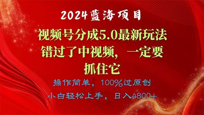 2024蓝海项目，视频号分成计划5.0最新玩法，错过了中视频，一定要抓住…-六道网创