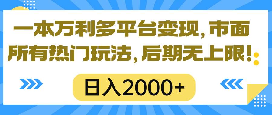 一本万利多平台变现，市面所有热门玩法，日入2000+，后期无上限！-六道网创