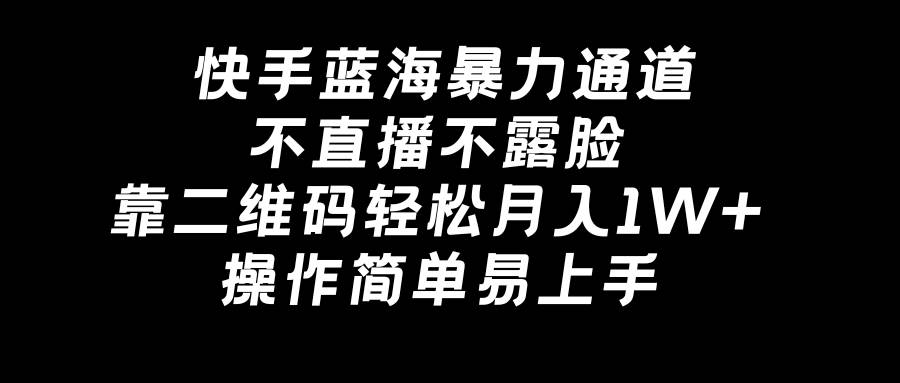 快手蓝海暴力通道，不直播不露脸，靠二维码轻松月入1W+，操作简单易上手-六道网创