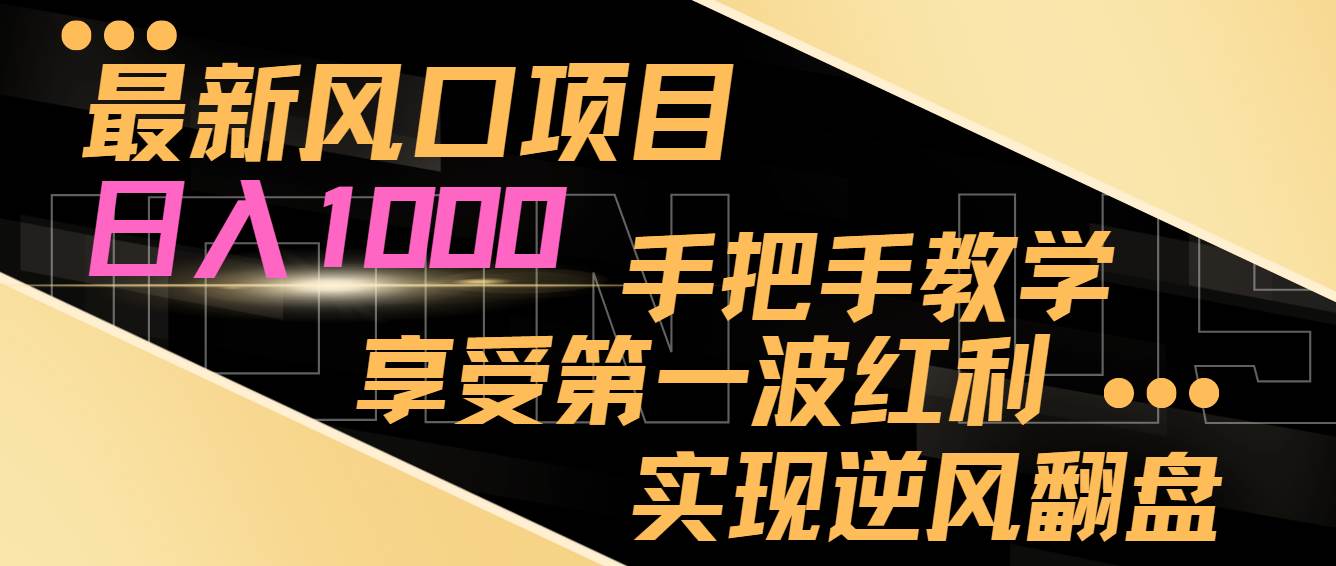 最新风口项目，日入过千，抓住当下风口，享受第一波红利，实现逆风翻盘-六道网创