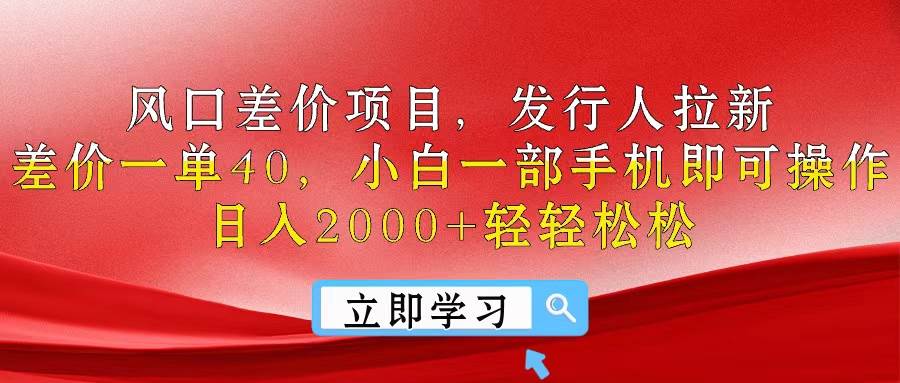 风口差价项目，发行人拉新，差价一单40，小白一部手机即可操作，日入20…-六道网创