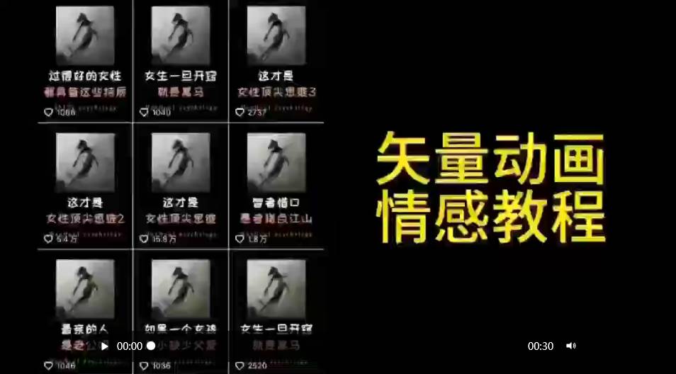 矢量动画情感教程：高点赞涨粉，适合情感、思维、创业教育等赛道-六道网创