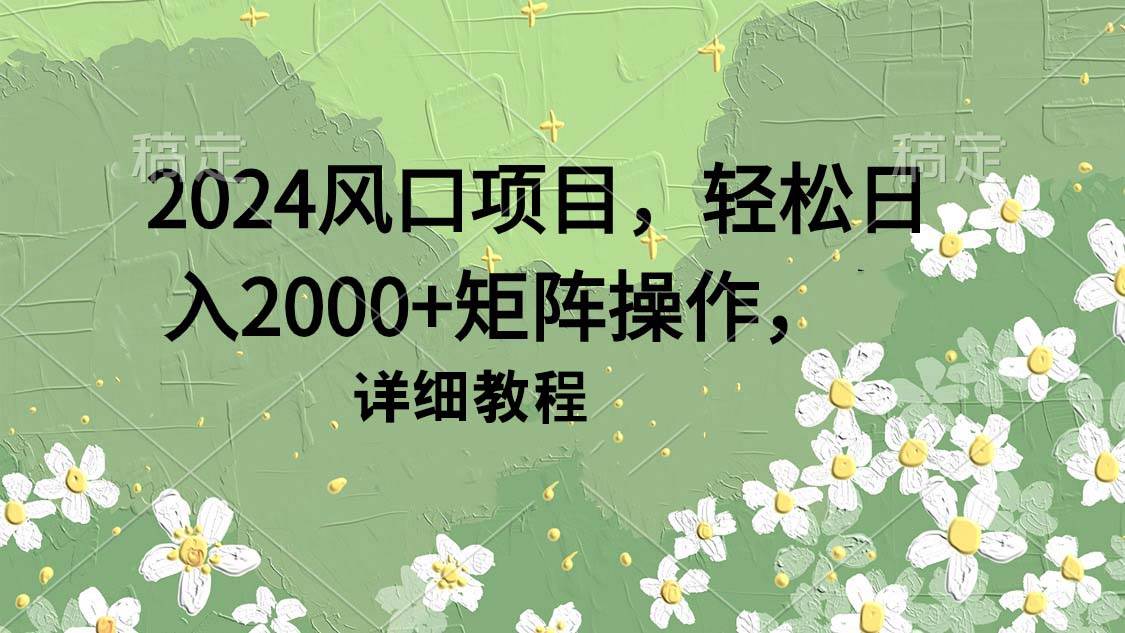 2024风口项目，轻松日入2000+矩阵操作，详细教程-六道网创