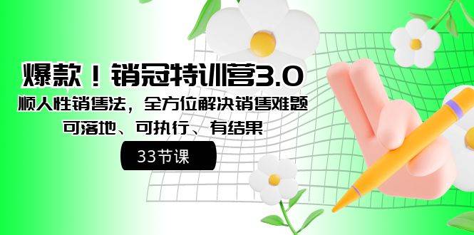 爆款！销冠特训营3.0之顺人性销售法，全方位解决销售难题、可落地、可执行、有结果-六道网创