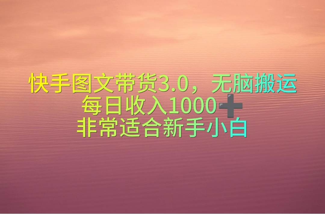 快手图文带货3.0，无脑搬运，每日收入1000＋，非常适合新手小白-六道网创