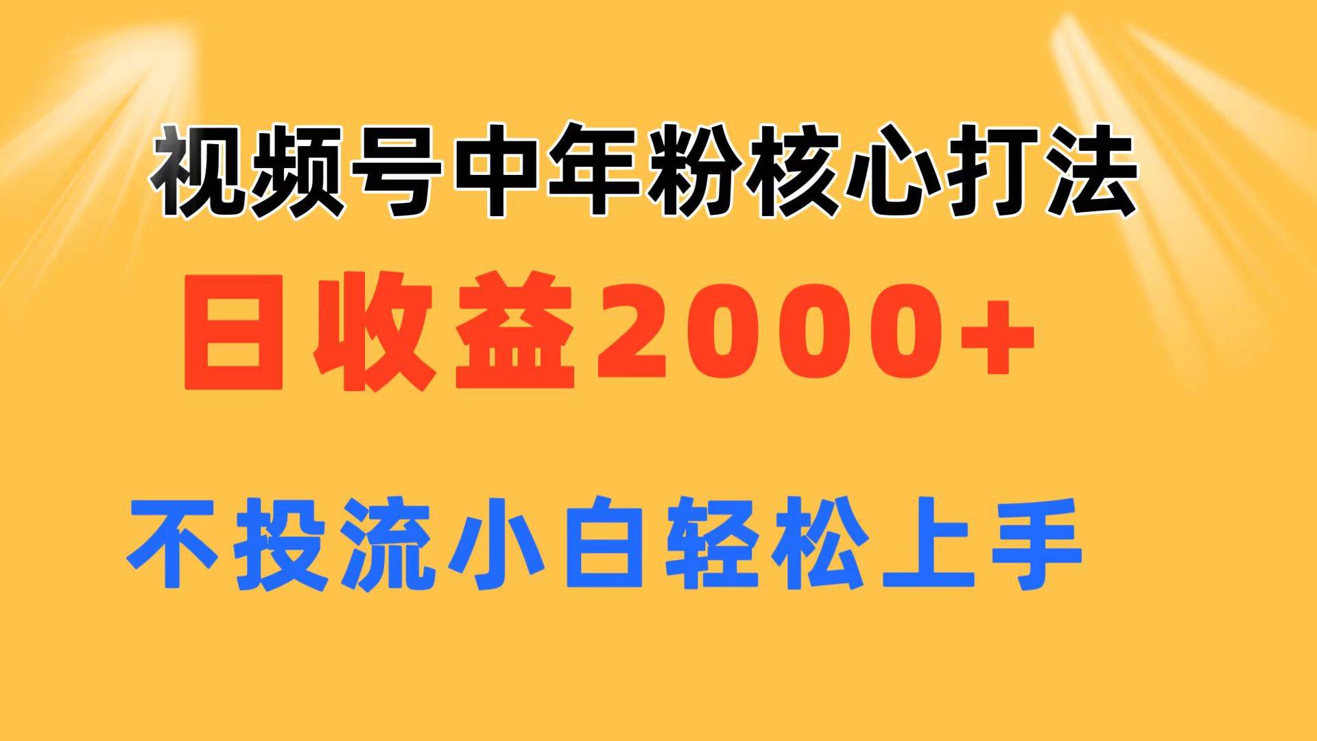 视频号中年粉核心玩法 日收益2000+ 不投流小白轻松上手-六道网创