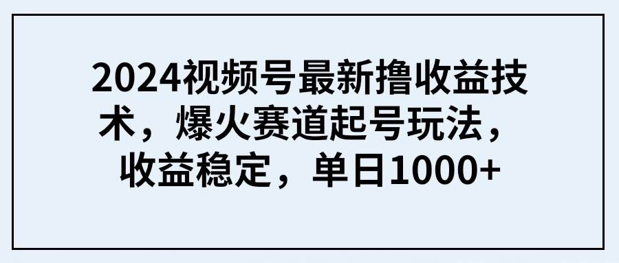 2024视频号最新撸收益技术，爆火赛道起号玩法，收益稳定，单日1000+-六道网创