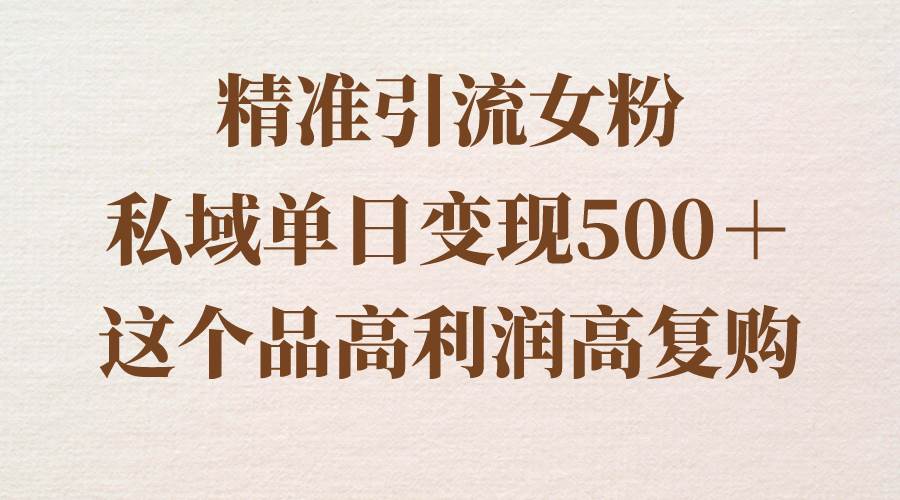 精准引流女粉，私域单日变现500＋，高利润高复购，保姆级实操教程分享-六道网创