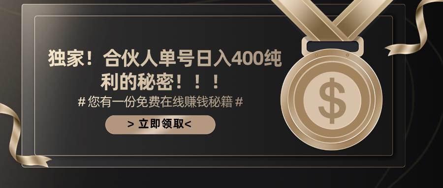 合伙人广告撸金最新玩法，每天单号400纯利-六道网创