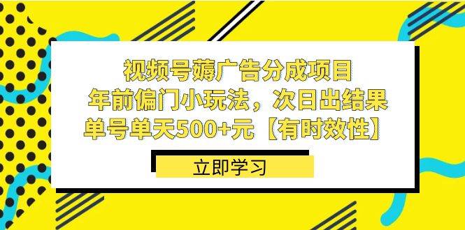 视频号薅广告分成项目，年前偏门小玩法，次日出结果，单号单天500+元【有时效性】-六道网创