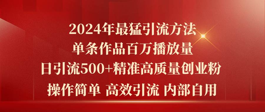 2024年最猛暴力引流方法，单条作品百万播放 单日引流500+高质量精准创业粉-六道网创